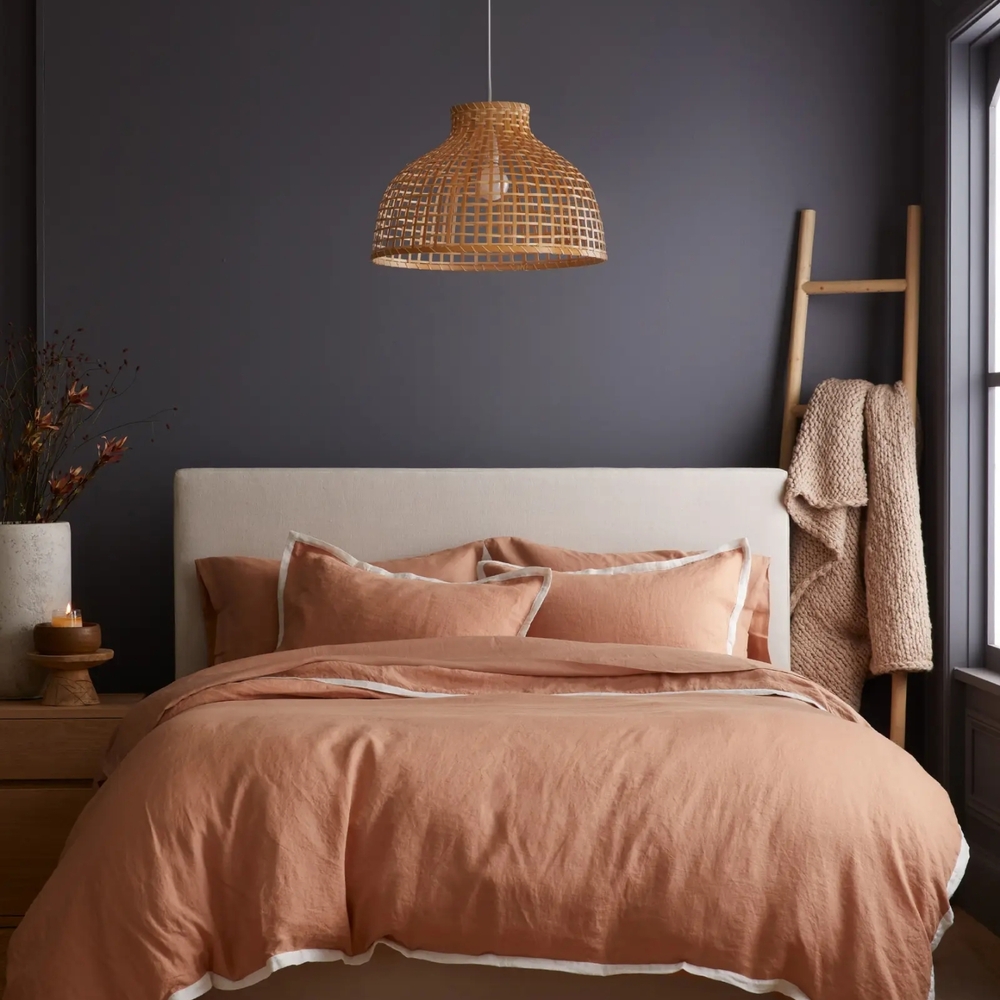 Quince European Linen Contrast Flange Duvet Cover Set - King/Cali King